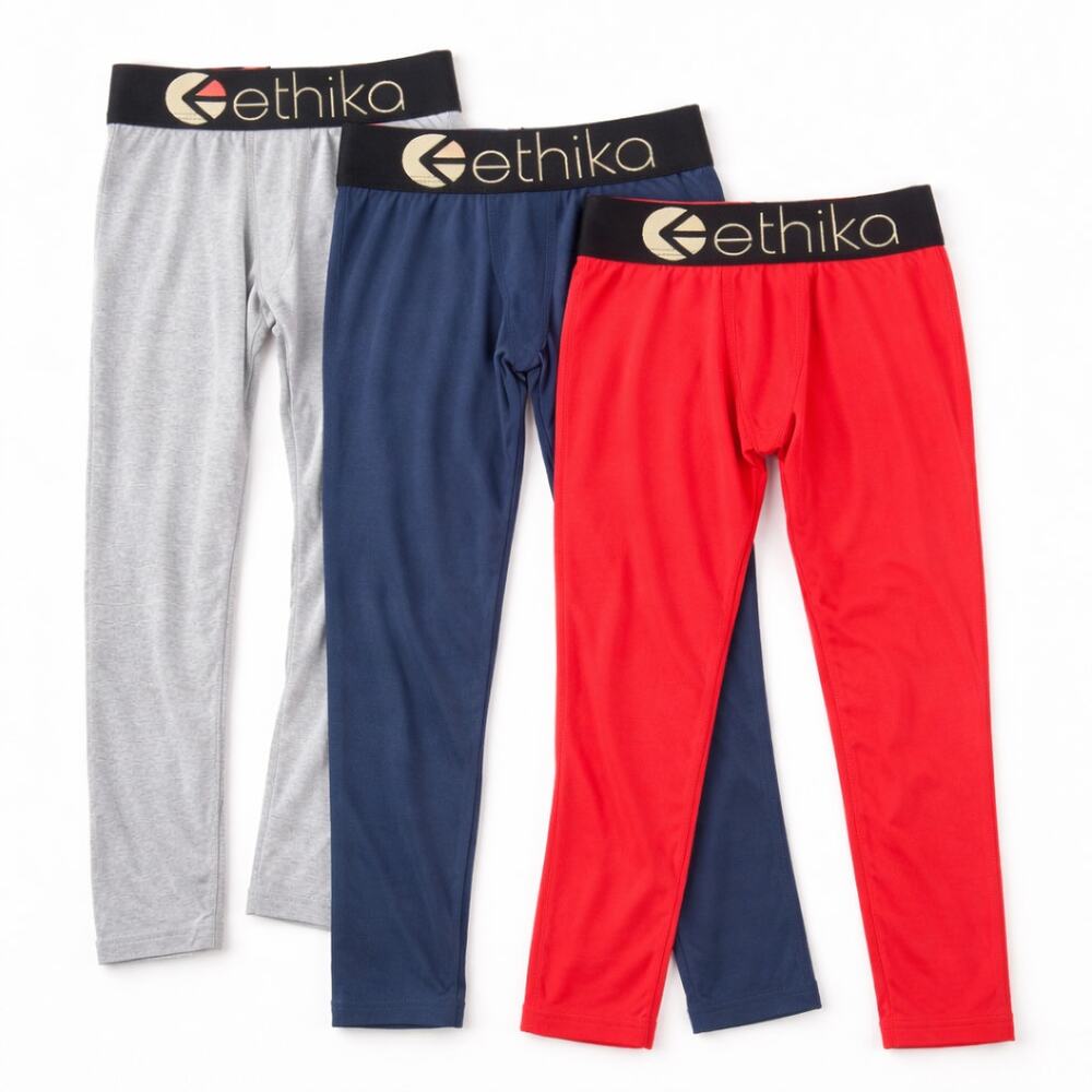 Ethika Modal Leggings Set of 3 Red Gray Blue Small Womens Loungewear Pants